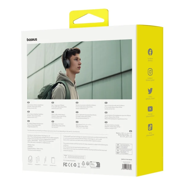Baseus Bass 30 Max Wireless On-Ear Bluetooth 5.3 Headphones - Blackeng