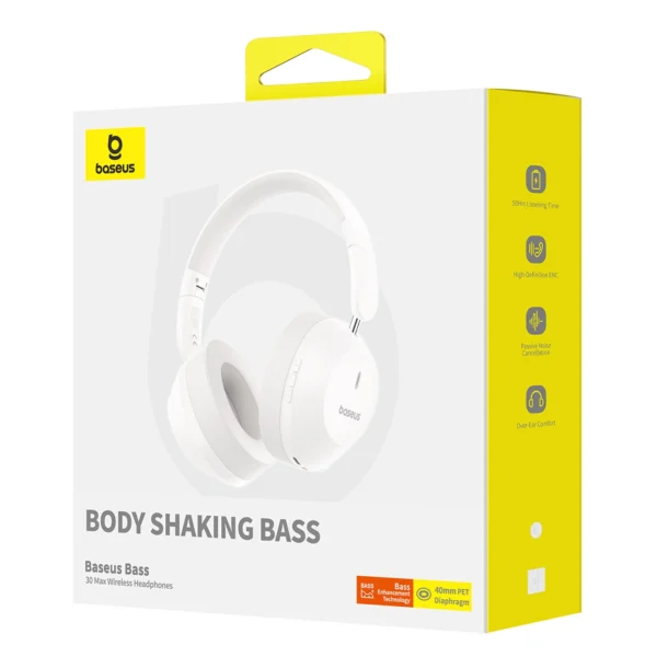 Baseus Bass 30 Max Wireless On-Ear Bluetooth 5.3 Headphones - Whiteeng