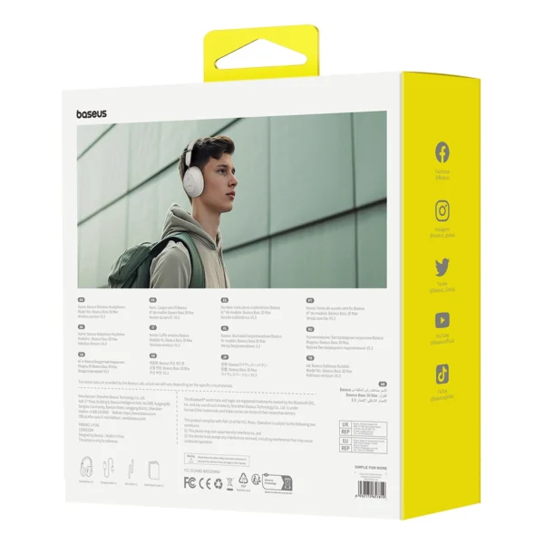 Baseus Bass 30 Max Wireless On-Ear Bluetooth 5.3 Headphones - Whiteeng