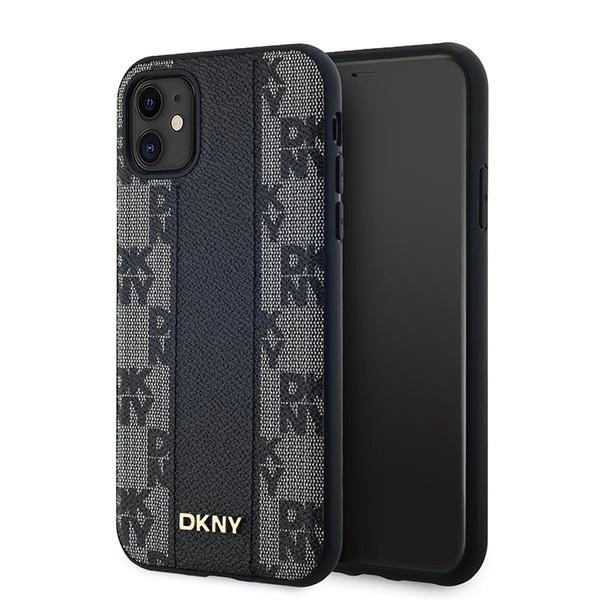 DKNY Leather Checkered Mono Pattern MagSafe Case for iPhone 11 / Xr - Blackeng