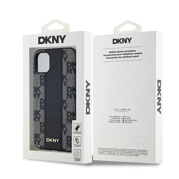 DKNY Leather Checkered Mono Pattern MagSafe Case for iPhone 11 / Xr - Blackeng