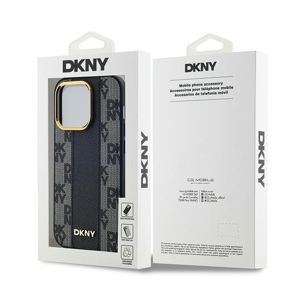 DKNY Leather Checkered Mono Pattern MagSafe Case for iPhone 13 Pro / 13 - Blackeng