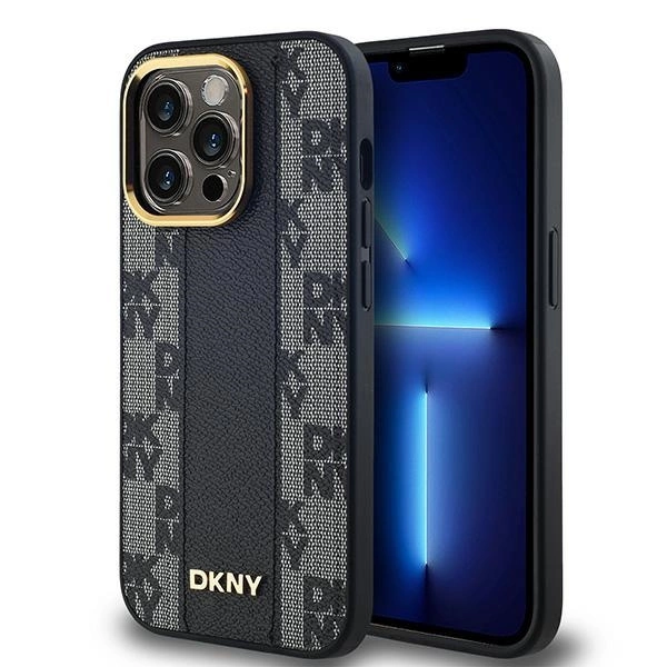 DKNY Leather Checkered Mono Pattern MagSafe case for iPhone 14 Pro - blackeng