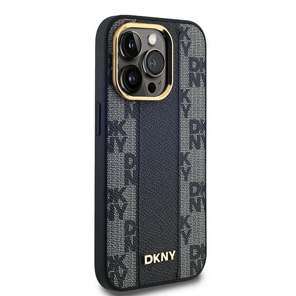 DKNY Leather Checkered Mono Pattern MagSafe case for iPhone 14 Pro - blackeng