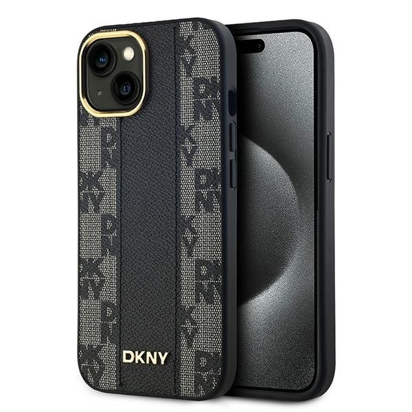 DKNY Leather Checkered Mono Pattern MagSafe Case for iPhone 14/15/13 - Blackeng
