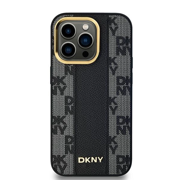 DKNY Leather Checkered Mono Pattern MagSafe Case for iPhone 14 Pro Max - Blackeng