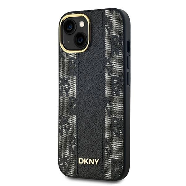 DKNY Leather Checkered Mono Pattern MagSafe Case for iPhone 15 Plus / 14 Plus - Blackeng