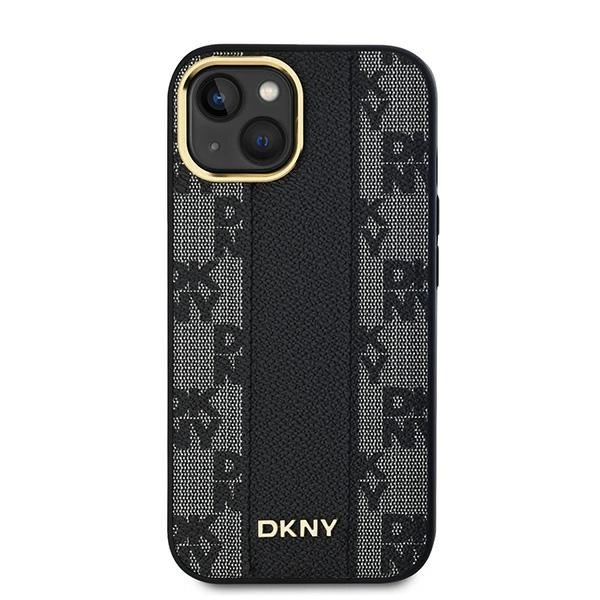 DKNY Leather Checkered Mono Pattern MagSafe Case for iPhone 15 Plus / 14 Plus - Blackeng