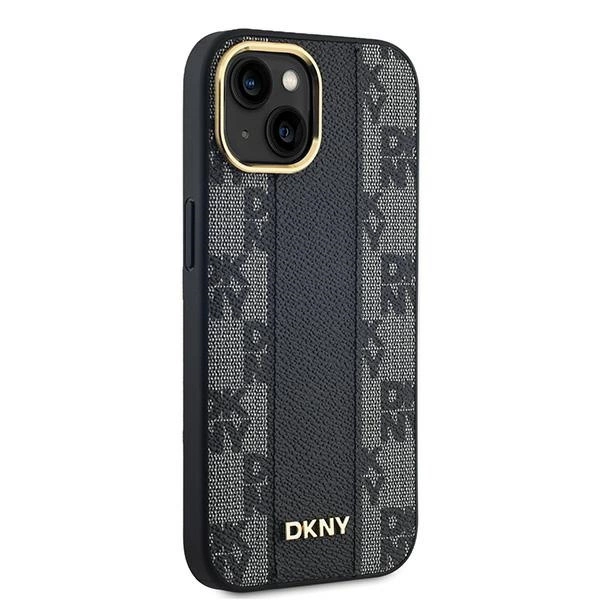 DKNY Leather Checkered Mono Pattern MagSafe Case for iPhone 15 Plus / 14 Plus - Blackeng