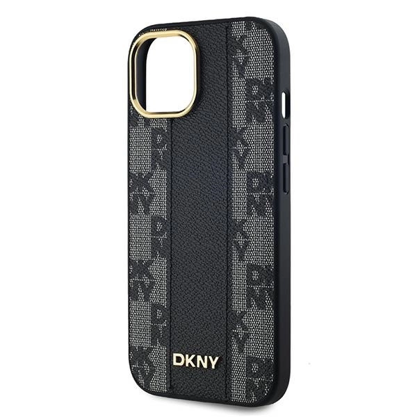 DKNY Leather Checkered Mono Pattern MagSafe Case for iPhone 15 Plus / 14 Plus - Blackeng