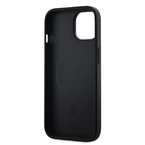DKNY Leather Checkered Mono Pattern MagSafe Case for iPhone 15 Plus / 14 Plus - Blackeng