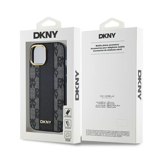 DKNY Leather Checkered Mono Pattern MagSafe Case for iPhone 15 Plus / 14 Plus - Blackeng