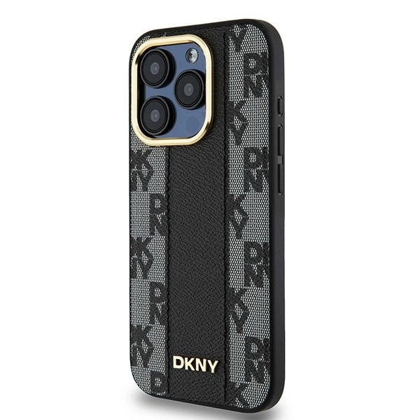 DKNY Leather Checkered Mono Pattern MagSafe iPhone 15 Pro Max Case - Blackeng