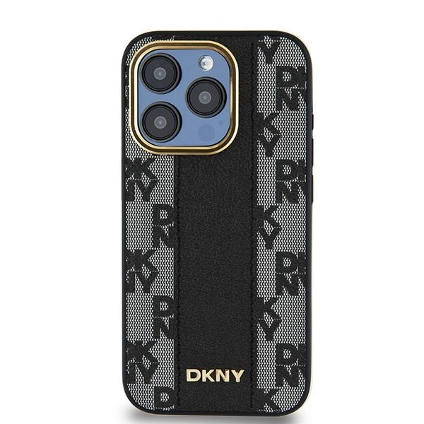 DKNY Leather Checkered Mono Pattern MagSafe iPhone 15 Pro Max Case - Blackeng