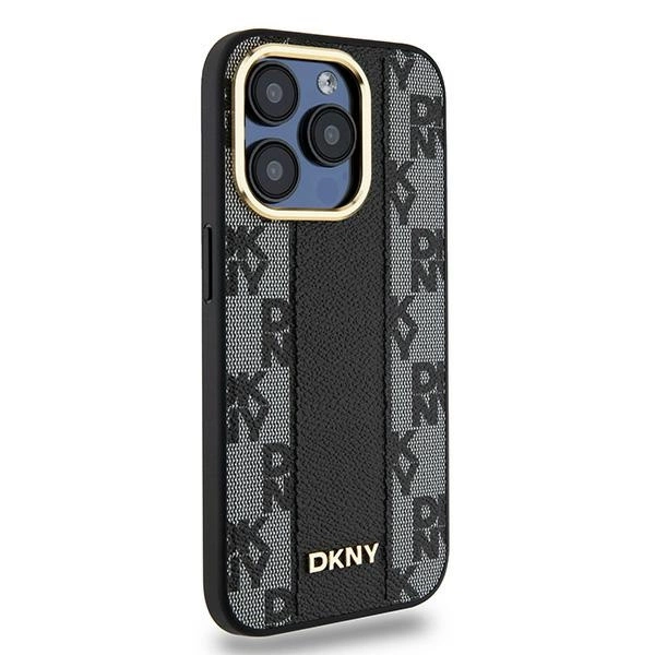 DKNY Leather Checkered Mono Pattern MagSafe iPhone 15 Pro Max Case - Blackeng