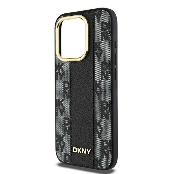 DKNY Leather Checkered Mono Pattern MagSafe iPhone 15 Pro Max Case - Blackeng