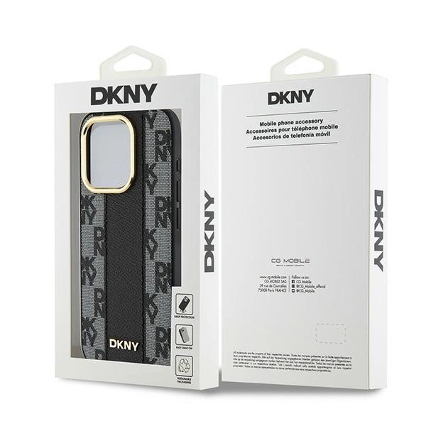DKNY Leather Checkered Mono Pattern MagSafe iPhone 15 Pro Max Case - Blackeng