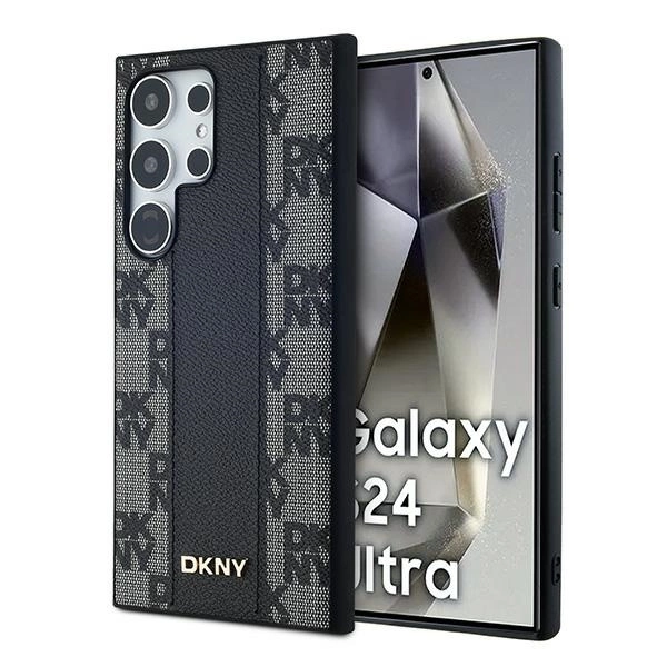 DKNY Leather Checkered Mono Pattern MagSafe Case for Samsung Galaxy S24 Ultra - Blackeng
