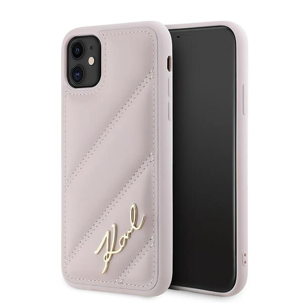 Karl Lagerfeld Diagonal Quilted Script case for iPhone 11 / Xr - pinkeng