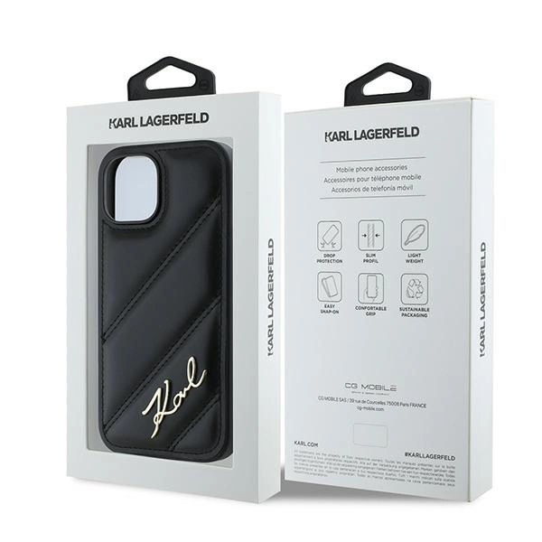 Karl Lagerfeld Diagonal Quilted Script case for iPhone 13 - blackeng