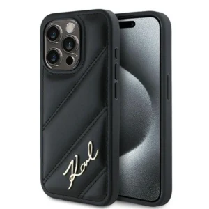 Karl Lagerfeld Diagonal Quilted Script case for iPhone 13 Pro Max - blackeng