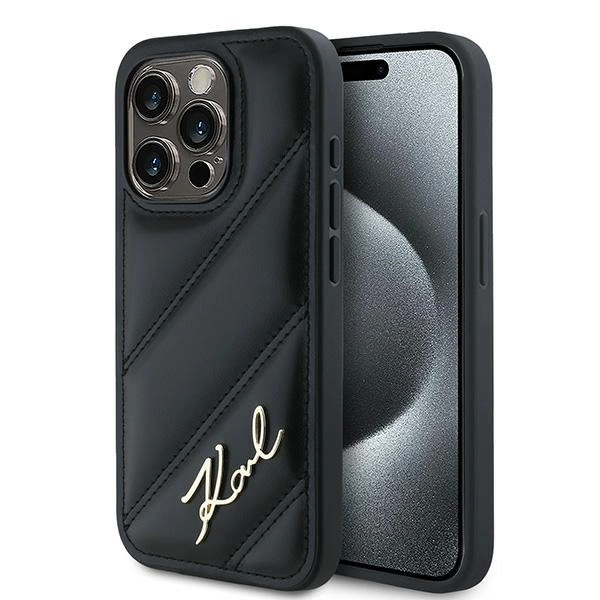Karl Lagerfeld Diagonal Quilted Script case for iPhone 13 Pro Max - blackeng