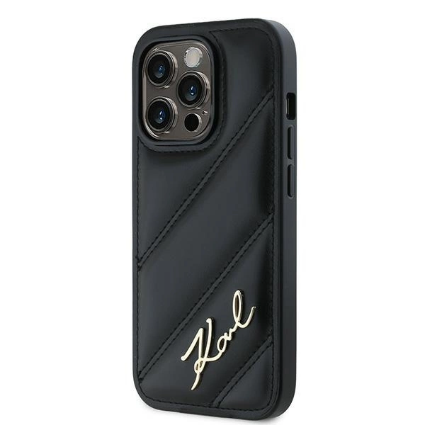 Karl Lagerfeld Diagonal Quilted Script case for iPhone 13 Pro Max - blackeng