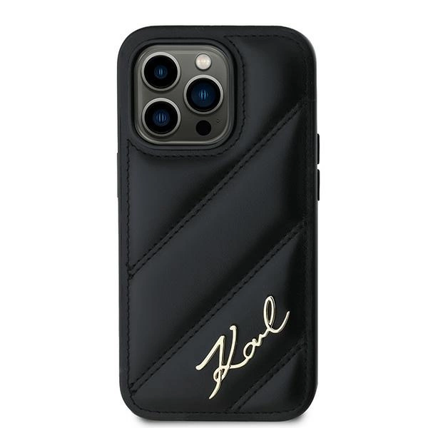 Karl Lagerfeld Diagonal Quilted Script case for iPhone 13 Pro Max - blackeng