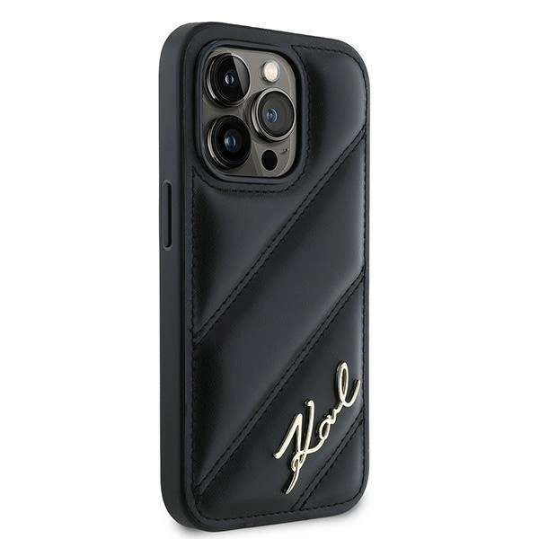 Karl Lagerfeld Diagonal Quilted Script case for iPhone 13 Pro Max - blackeng