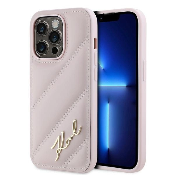 Karl Lagerfeld Diagonal Quilted Script case for iPhone 14 Pro - pinkeng