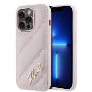 Karl Lagerfeld Diagonal Quilted Script case for iPhone 14 Pro Max - pinkeng