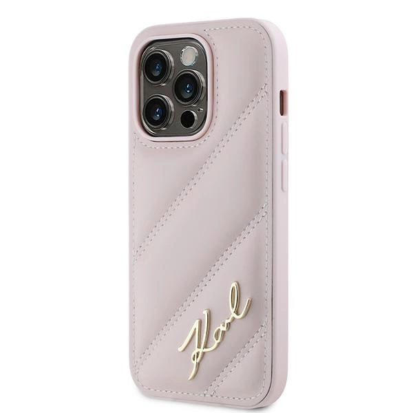 Karl Lagerfeld Diagonal Quilted Script case for iPhone 14 Pro Max - pinkeng