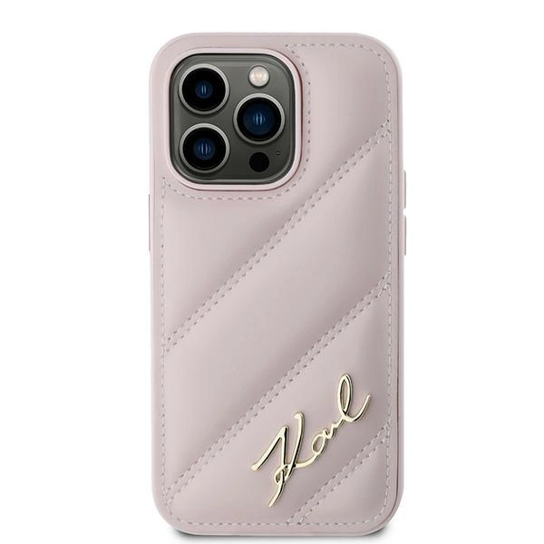 Karl Lagerfeld Diagonal Quilted Script case for iPhone 14 Pro Max - pinkeng