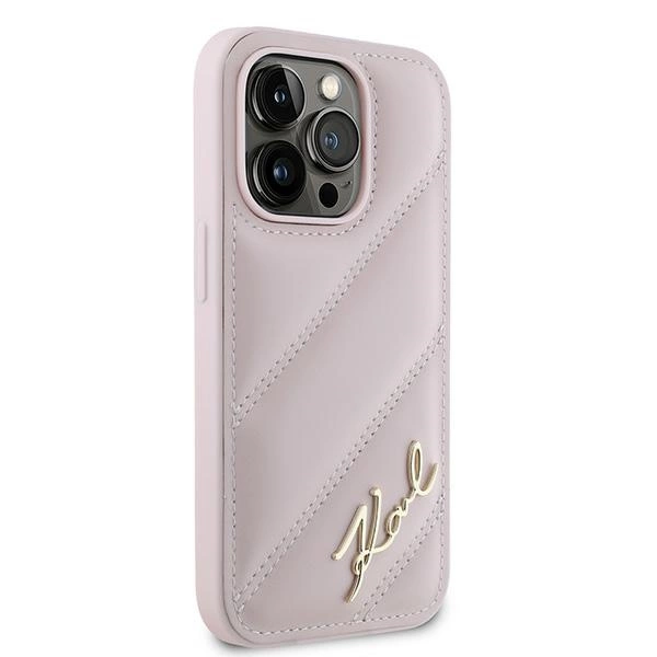 Karl Lagerfeld Diagonal Quilted Script case for iPhone 14 Pro Max - pinkeng