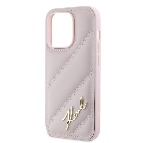 Karl Lagerfeld Diagonal Quilted Script case for iPhone 14 Pro Max - pinkeng