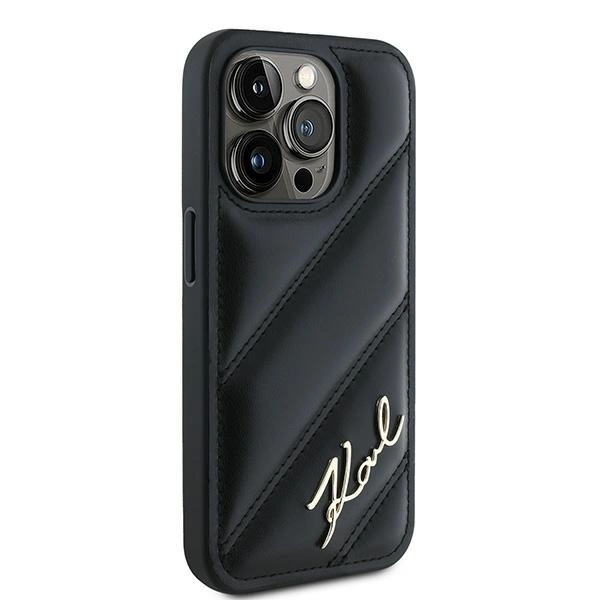 Karl Lagerfeld Diagonal Quilted Script case for iPhone 15 Pro - blackeng