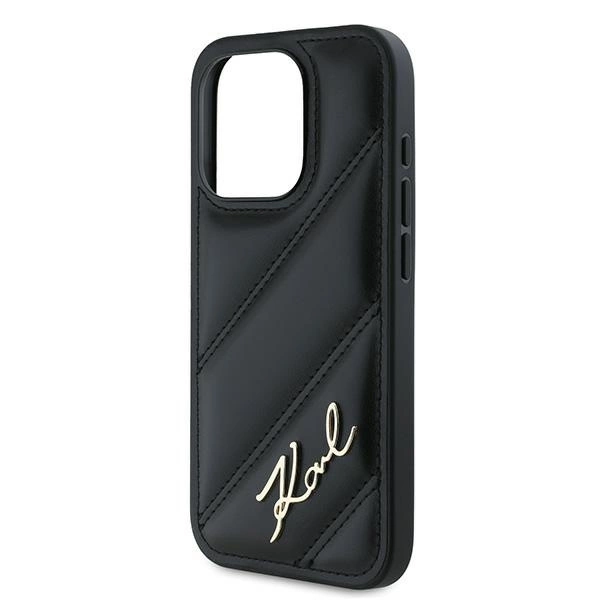 Karl Lagerfeld Diagonal Quilted Script case for iPhone 15 Pro - blackeng