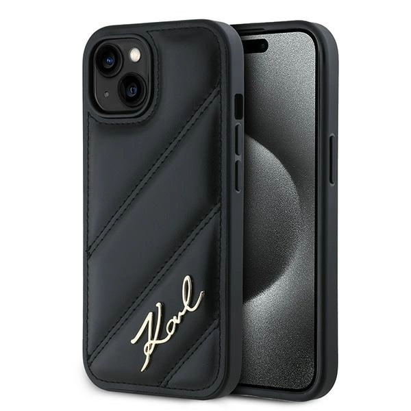 Karl Lagerfeld Diagonal Quilted Script case for iPhone 15 Plus / 14 Plus - blackeng