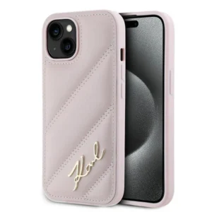 Karl Lagerfeld Diagonal Quilted Script case for iPhone 15 Plus / 14 Plus - pinkeng