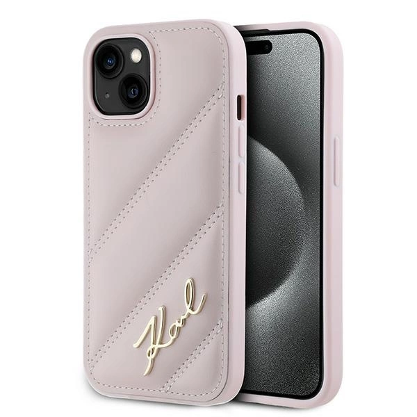 Karl Lagerfeld Diagonal Quilted Script case for iPhone 15 Plus / 14 Plus - pinkeng