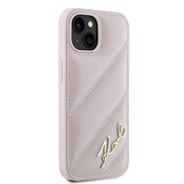 Karl Lagerfeld Diagonal Quilted Script case for iPhone 15 Plus / 14 Plus - pinkeng