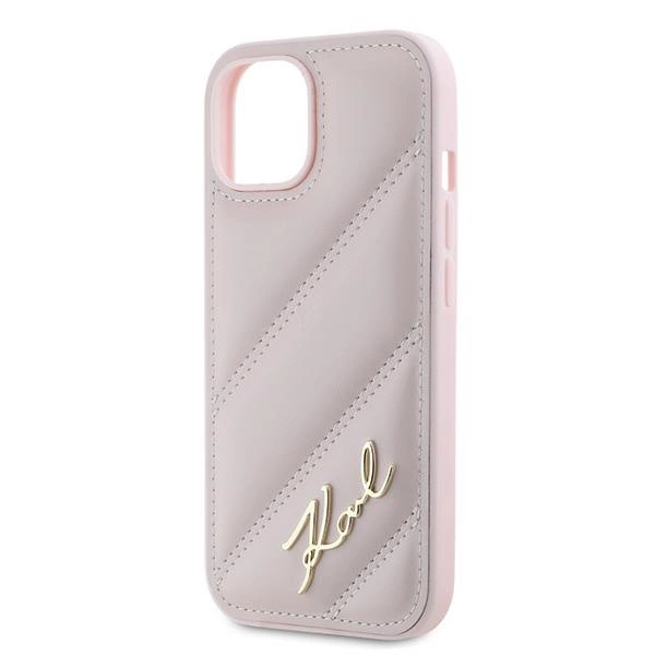 Karl Lagerfeld Diagonal Quilted Script case for iPhone 15 Plus / 14 Plus - pinkeng