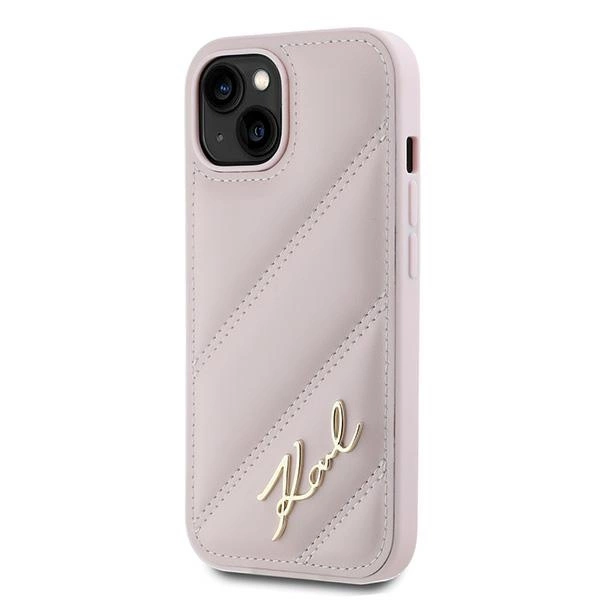 Karl Lagerfeld Diagonal Quilted Script case for iPhone 15 / 14 / 13 - pinkeng