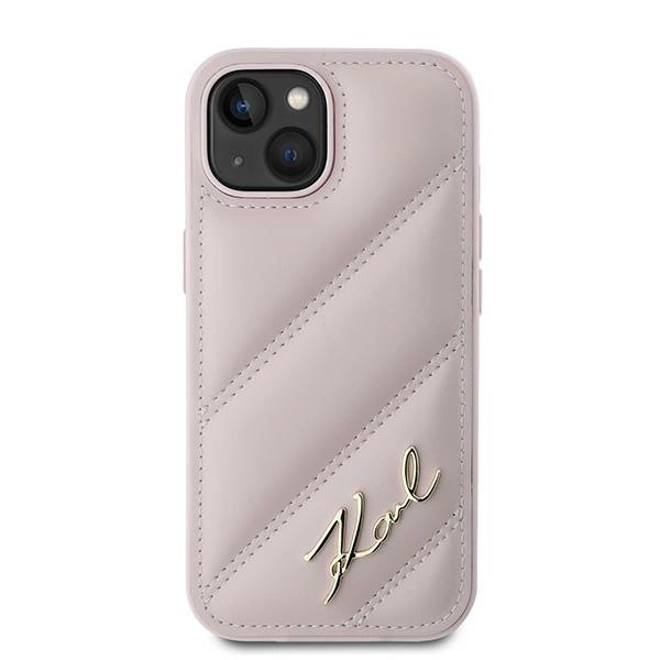 Karl Lagerfeld Diagonal Quilted Script case for iPhone 15 / 14 / 13 - pinkeng