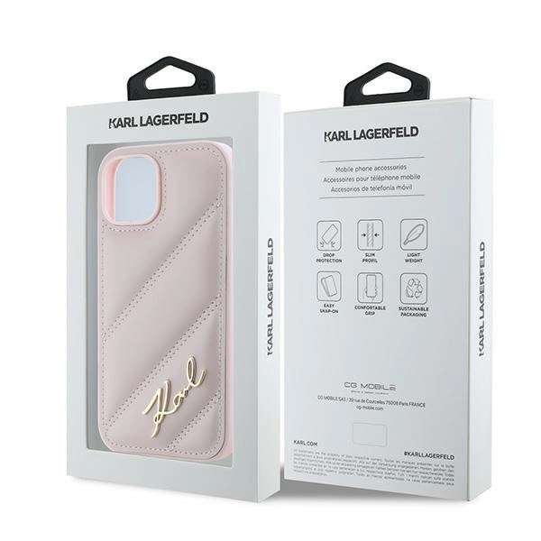 Karl Lagerfeld Diagonal Quilted Script case for iPhone 15 / 14 / 13 - pinkeng