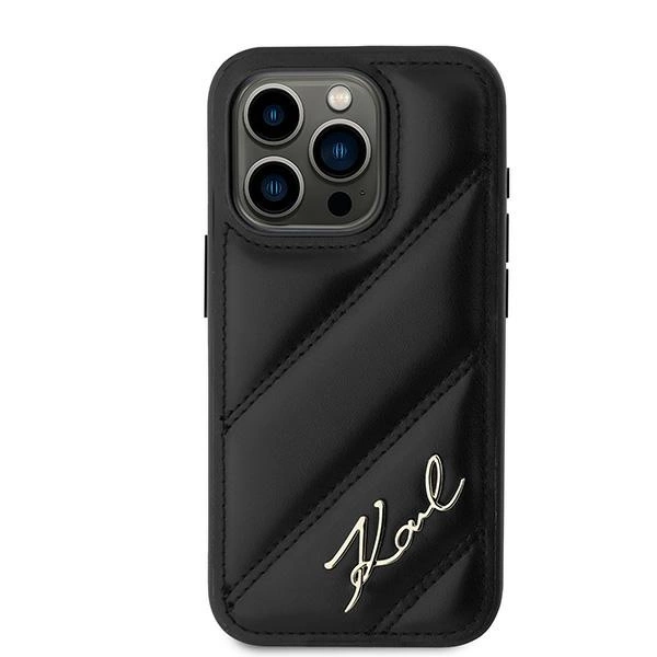 Karl Lagerfeld Diagonal Quilted Script case for iPhone 15 Pro Max - blackeng