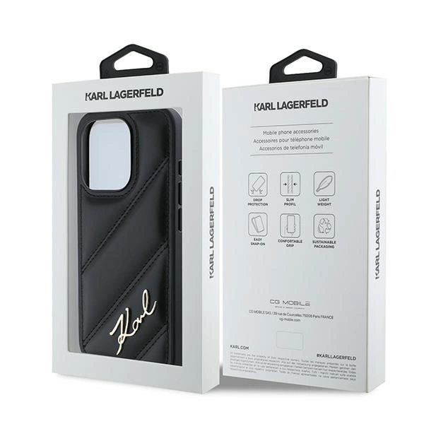 Karl Lagerfeld Diagonal Quilted Script case for iPhone 15 Pro Max - blackeng