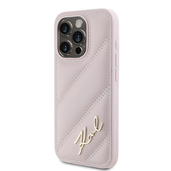 Karl Lagerfeld Diagonal Quilted Script case for iPhone 15 Pro Max - pinkeng