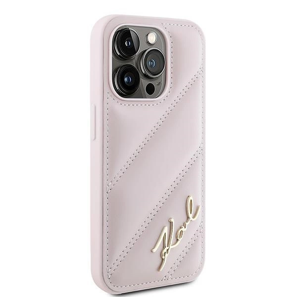 Karl Lagerfeld Diagonal Quilted Script case for iPhone 15 Pro Max - pinkeng