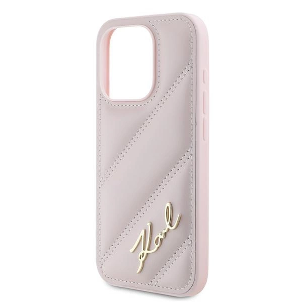 Karl Lagerfeld Diagonal Quilted Script case for iPhone 15 Pro Max - pinkeng
